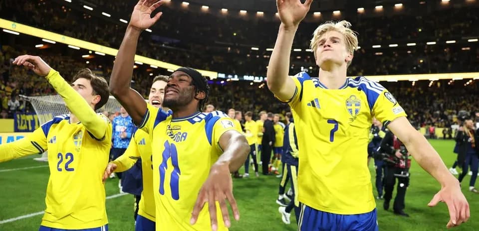 Sweden players celebrating after a match victory