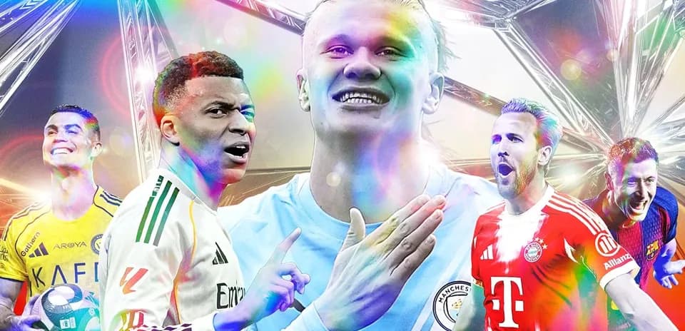 Famous football players celebrating in colorful montage