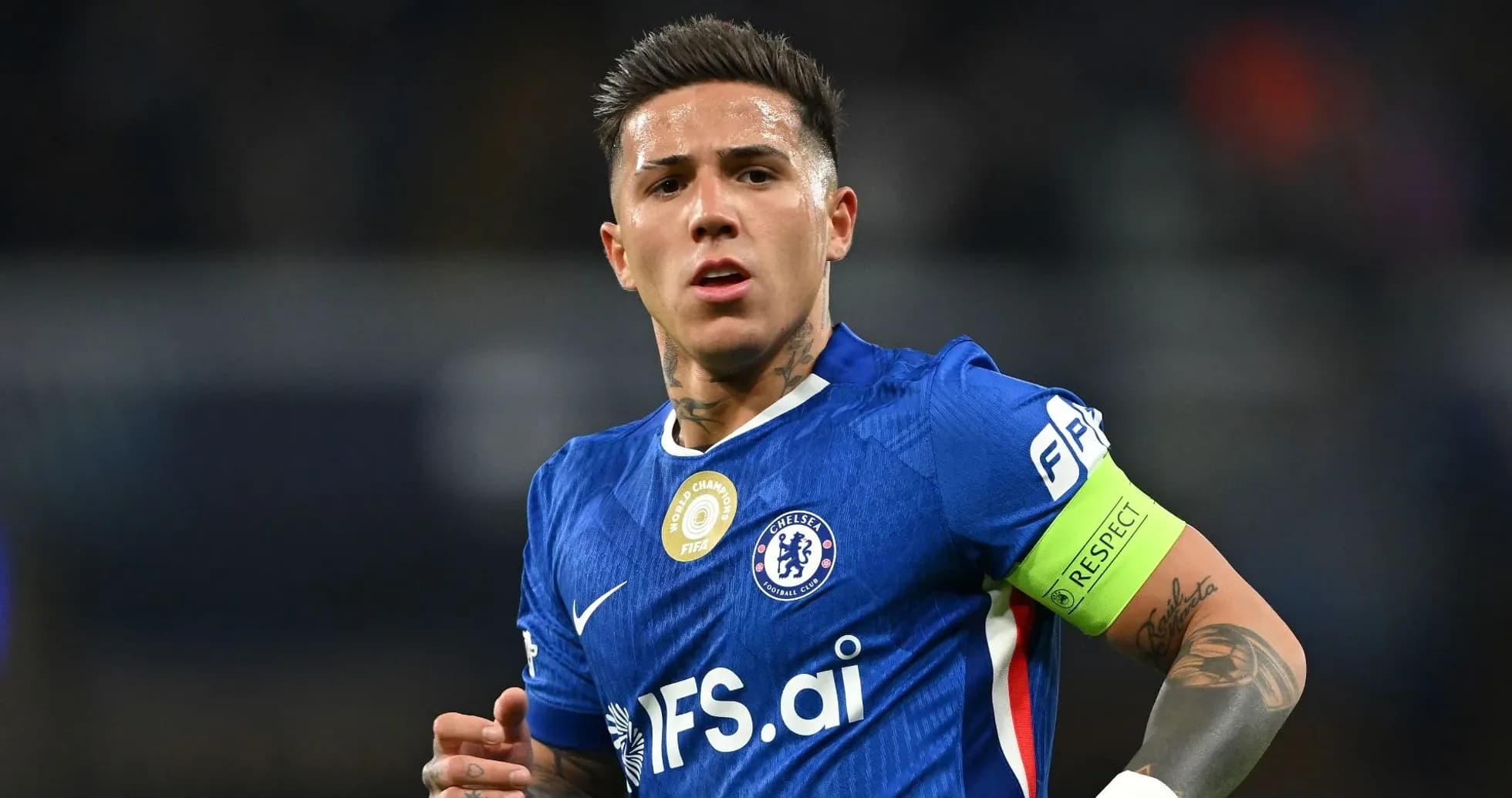 Player wearing Chelsea jersey during match action