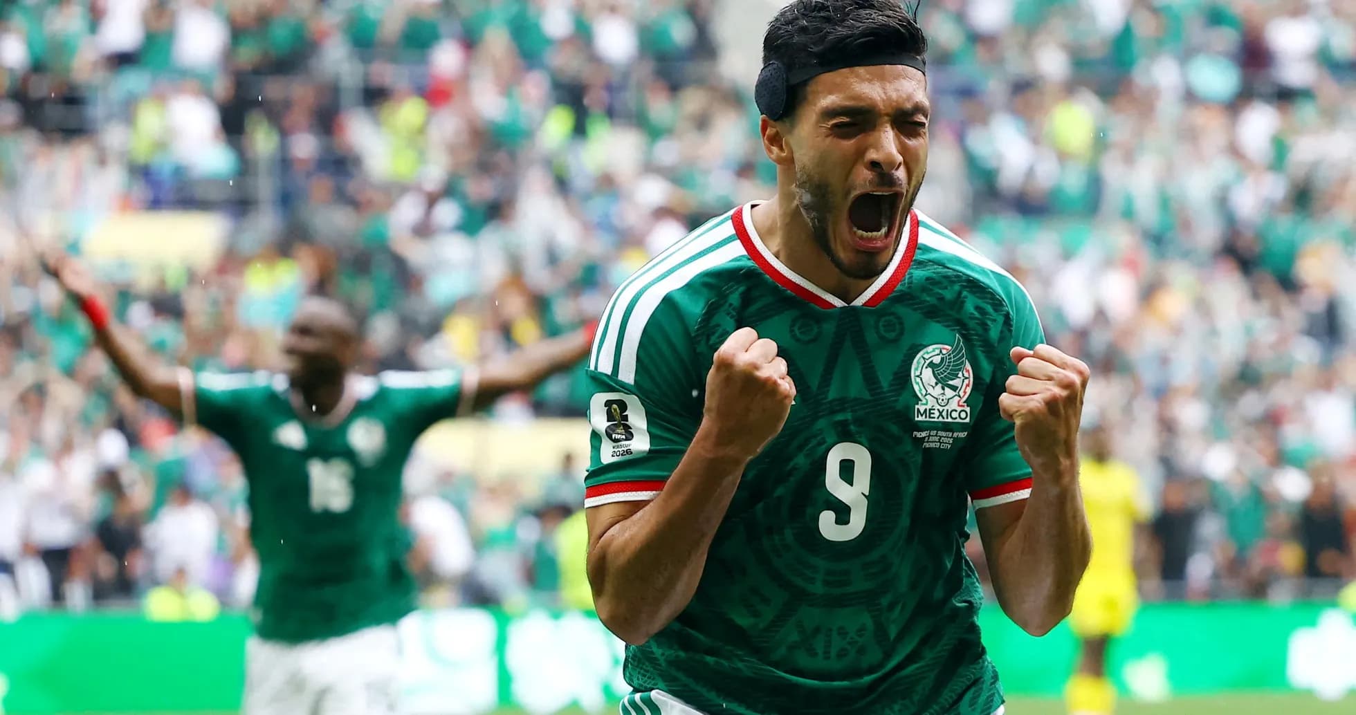 Mexican player celebrating during football match