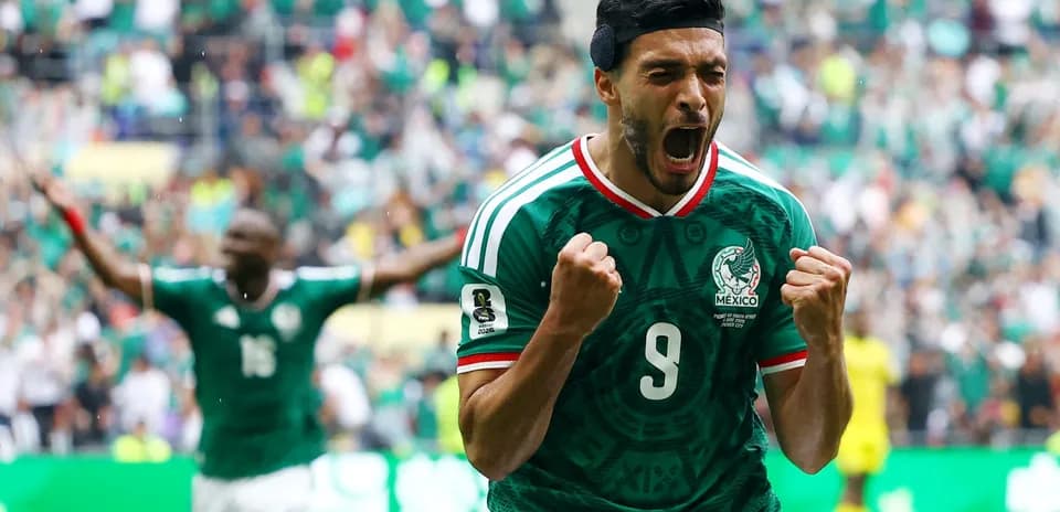 Mexican player celebrating during football match