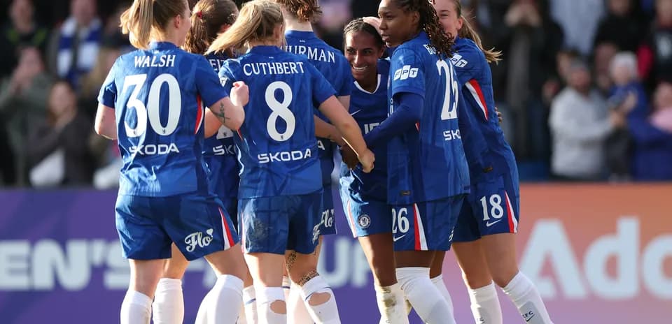 Chelsea women celebrating a goal during match