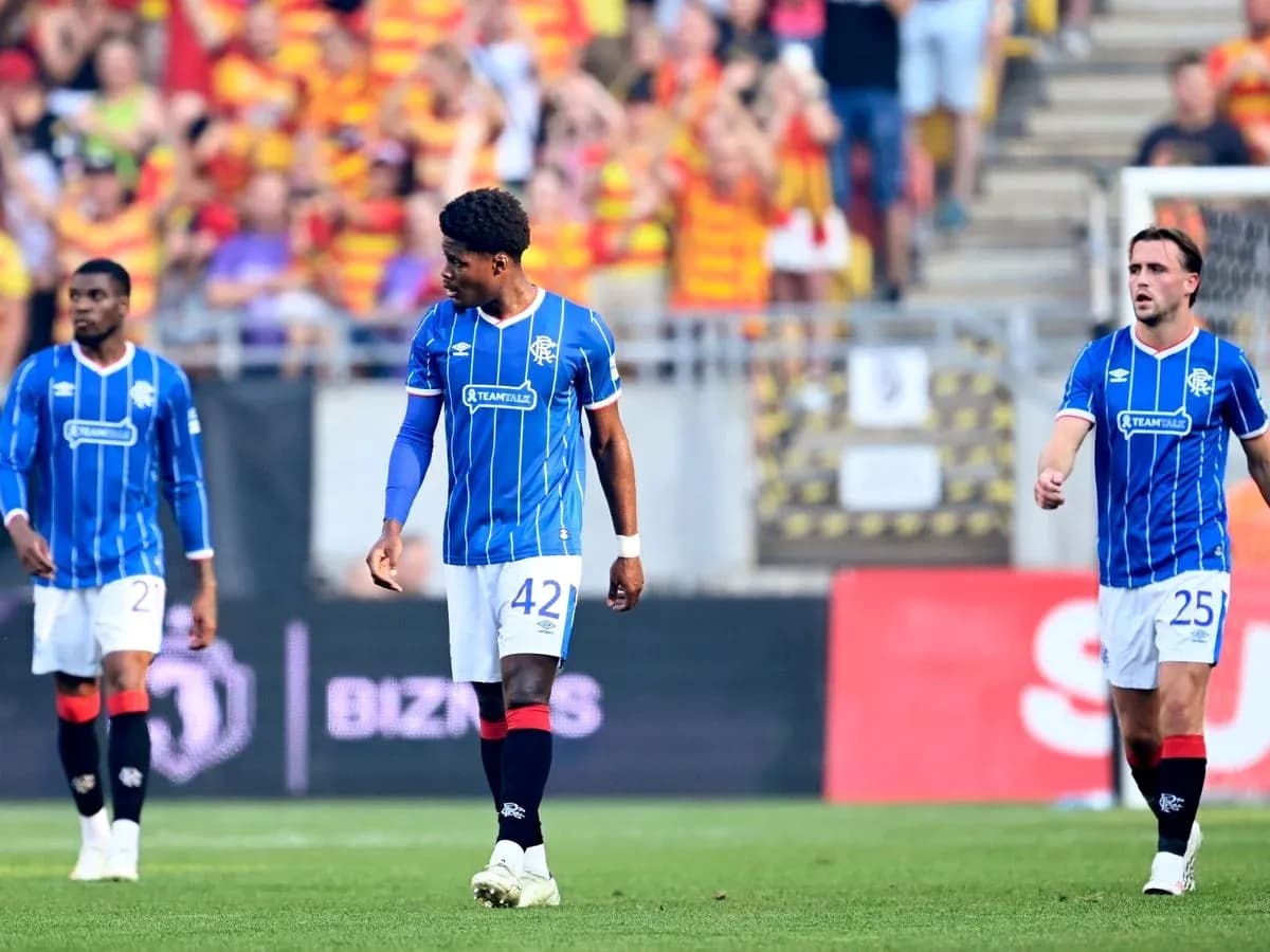 Rangers players walking during Europa League match