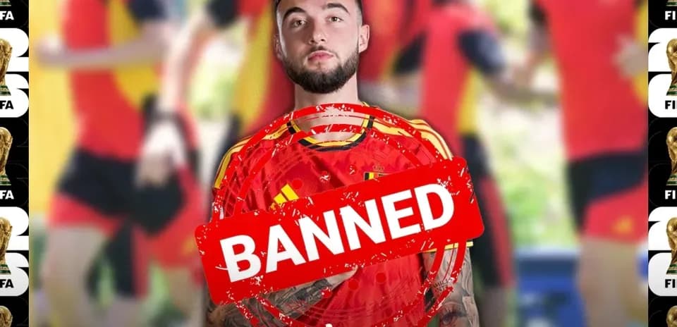 Player in Spain jersey with 'BANNED' stamp