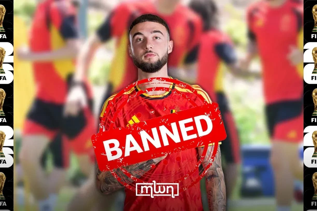 Player in Spain jersey with 'BANNED' stamp