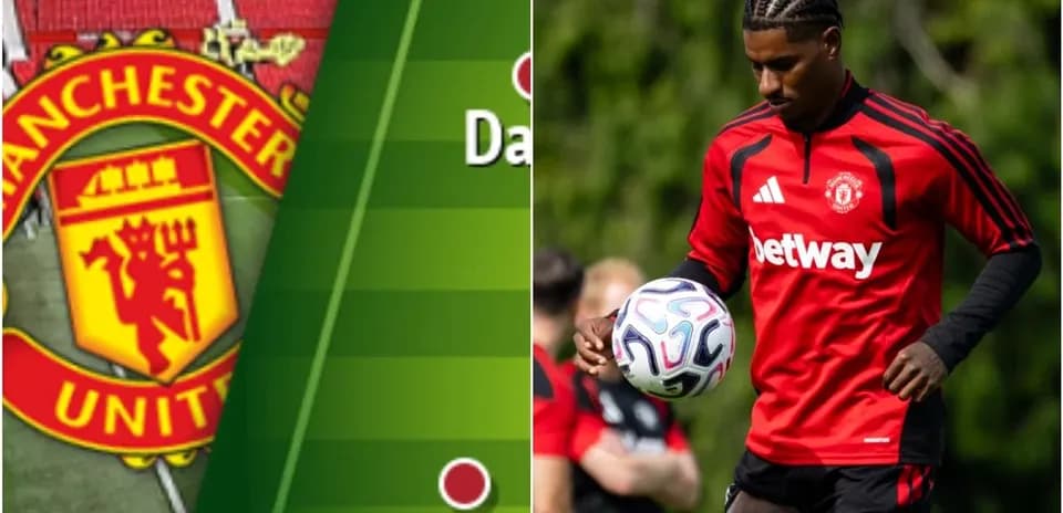 Manchester United logo with player training ball