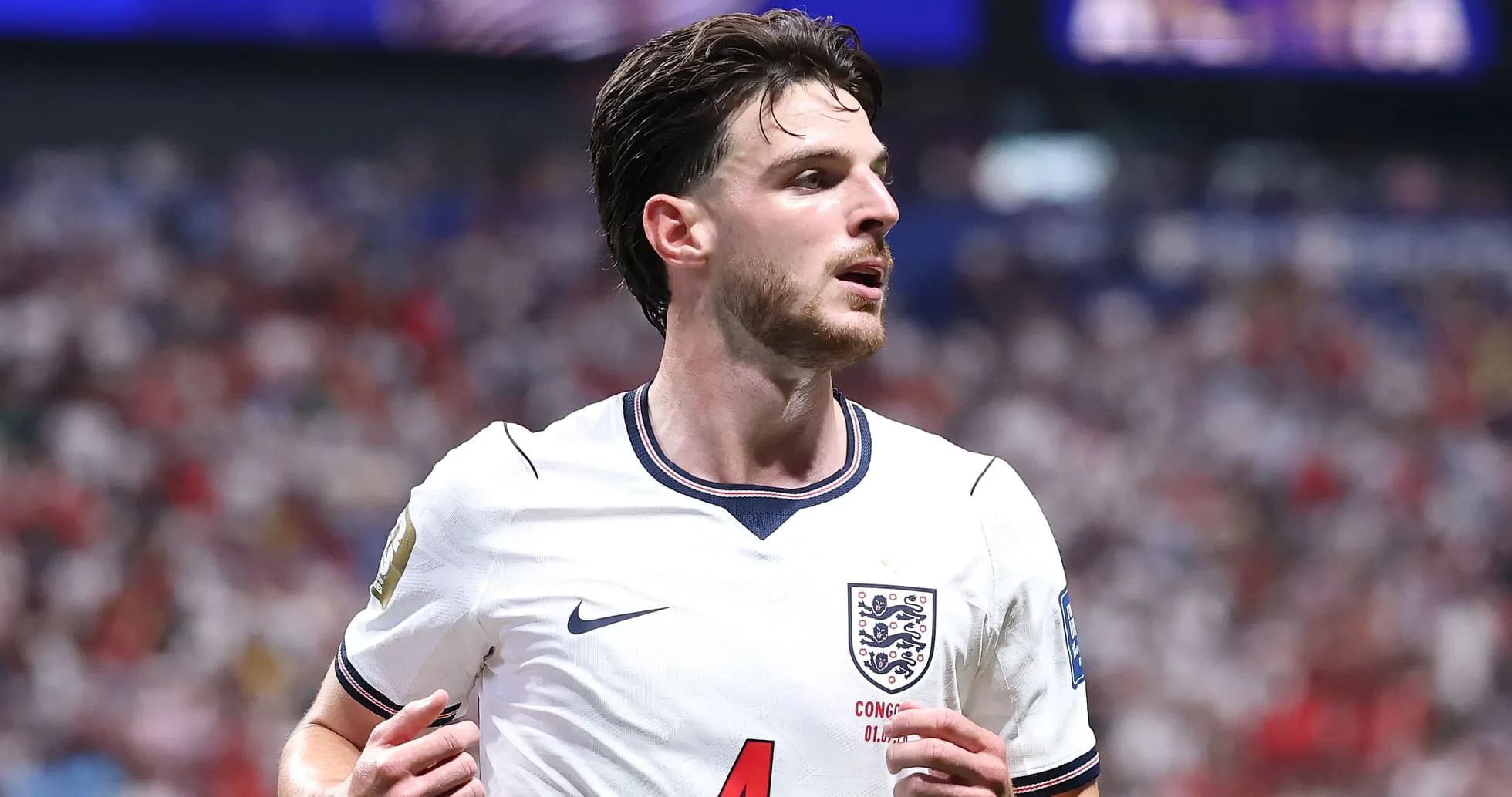 Player in England jersey during match action