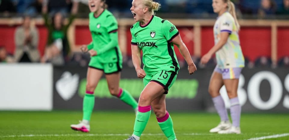 Player celebrating a goal during NWSL match
