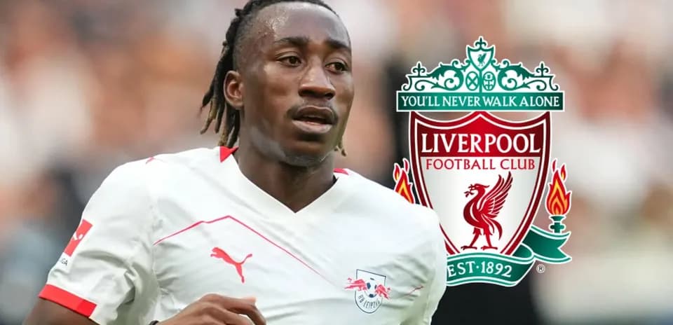 Player running in RB Leipzig kit with Liverpool logo
