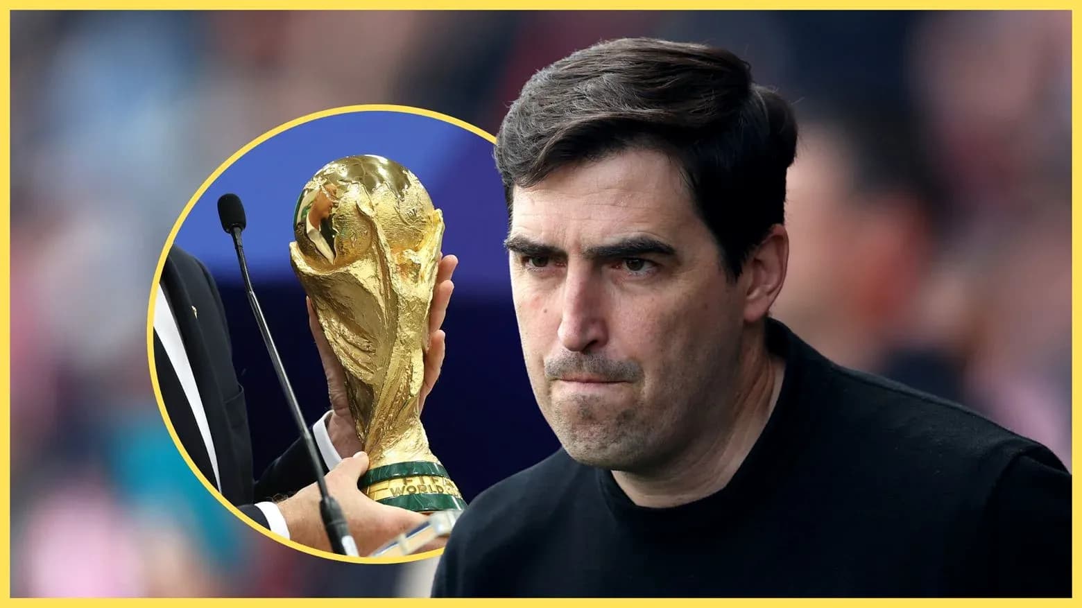 Coach looking at FIFA World Cup trophy presentation