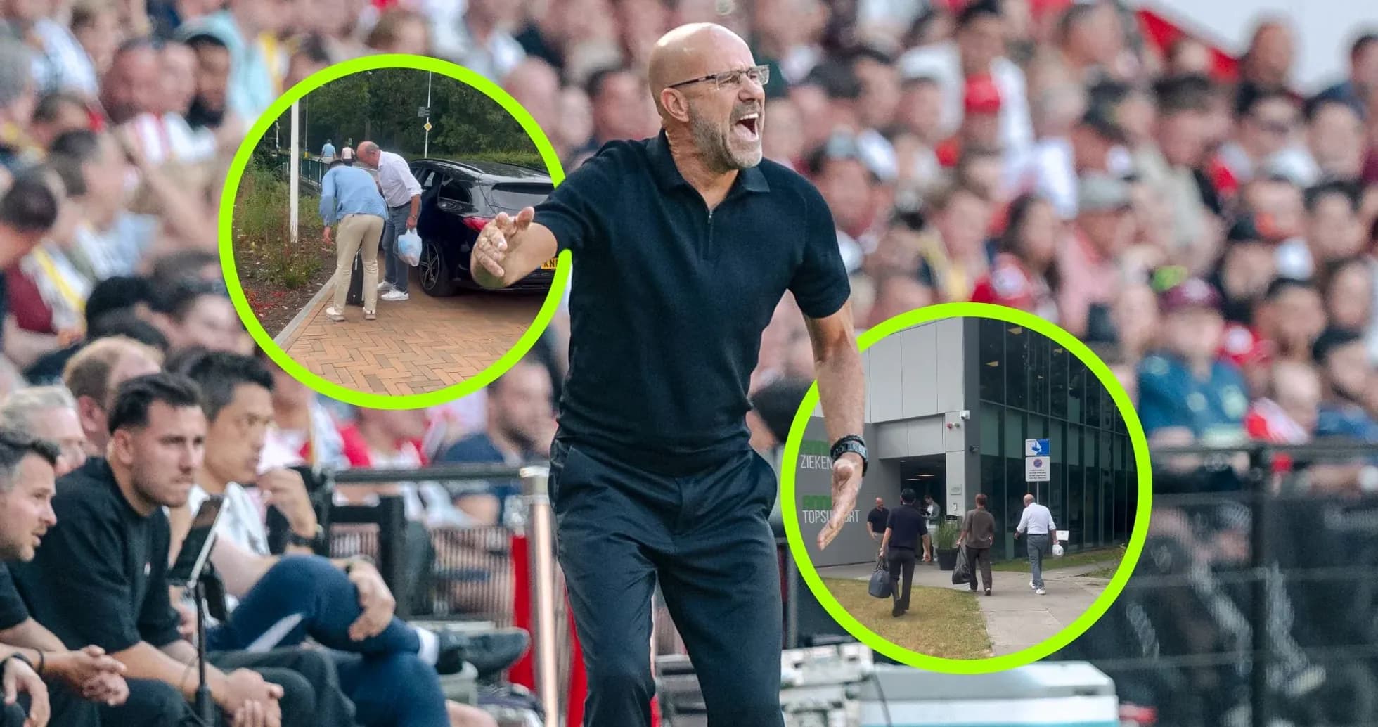 Coach gesturing passionately during a match
