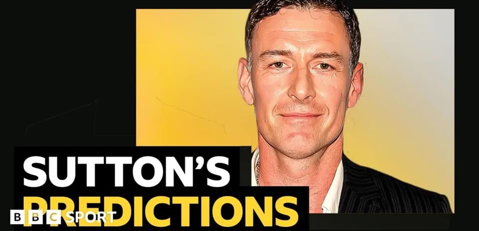 Person presenting sports predictions with graphic text