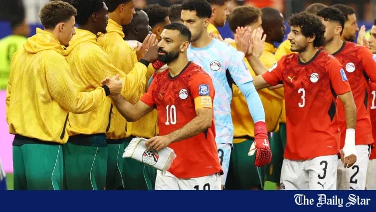 Players exchanging greetings after the match