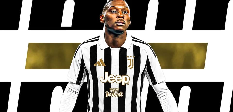 Player in Juventus kit with bold background design