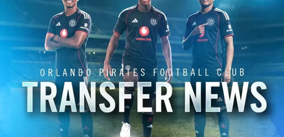Orlando Pirates players posing in black jerseys