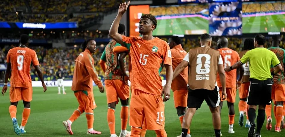 Ivory Coast players celebrating during World Cup match