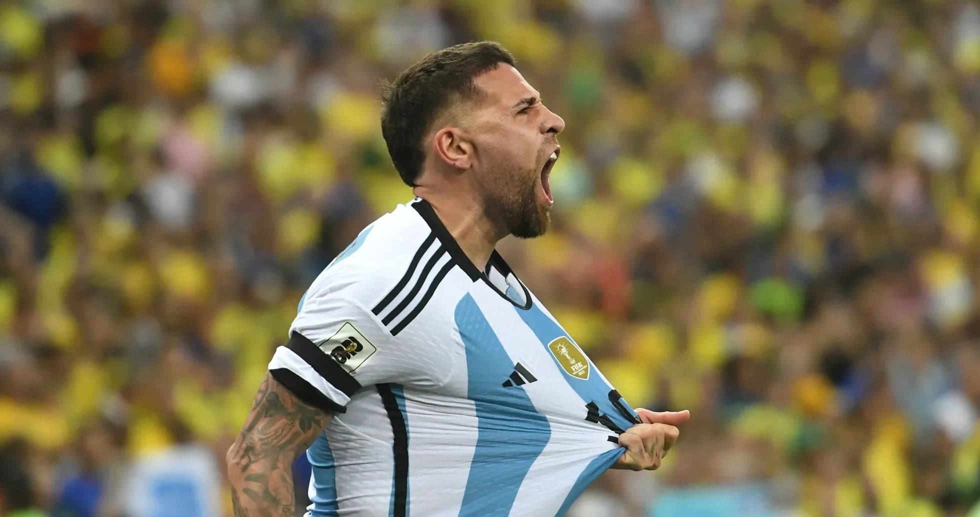 Player celebrating and pulling jersey during match