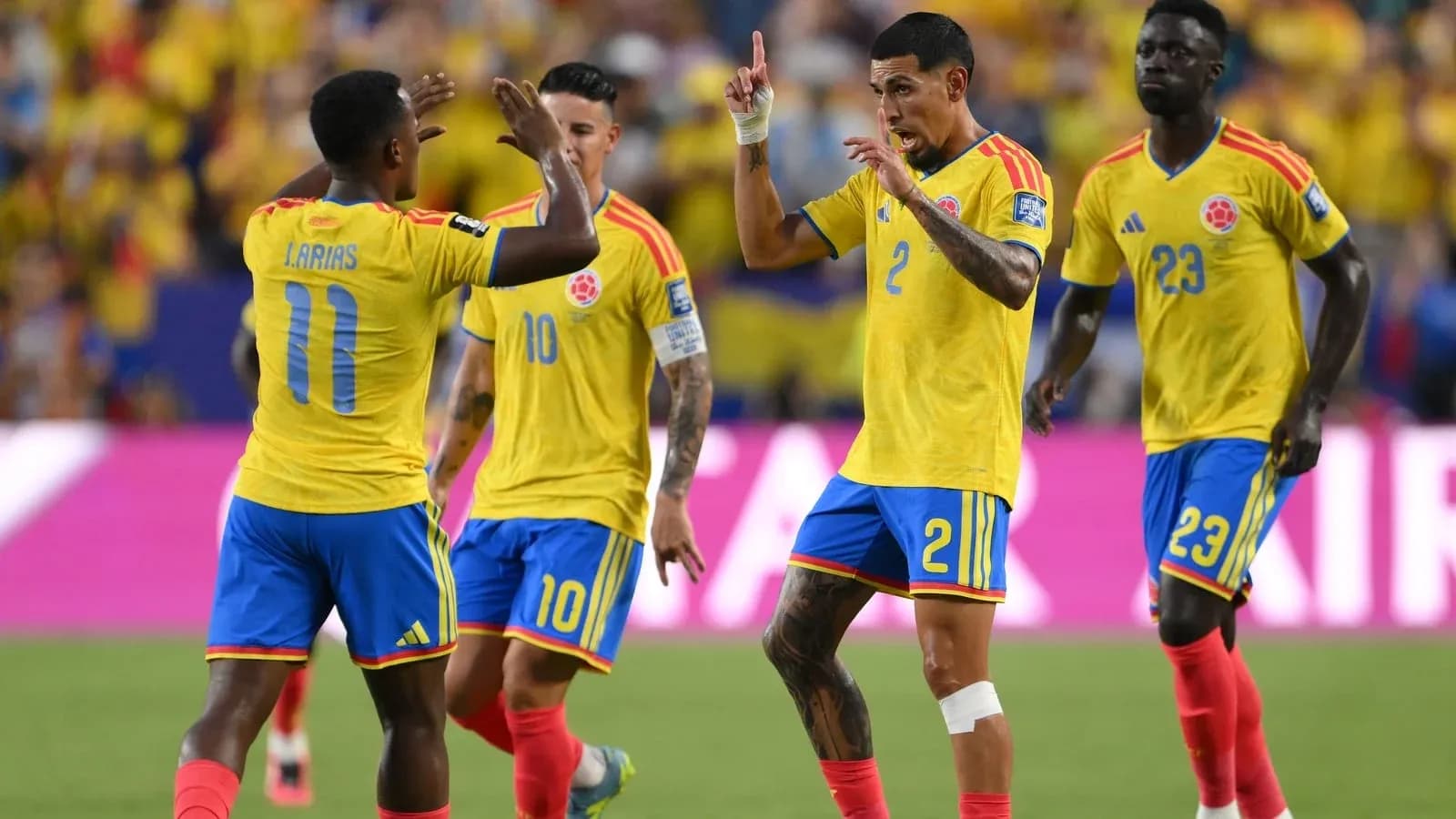 Colombian players celebrating a goal during match