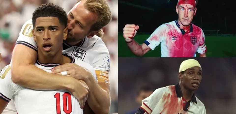 Three images of England players during matches