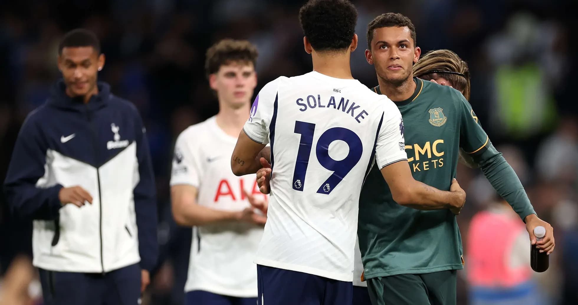 Players interacting after Tottenham vs Everton match