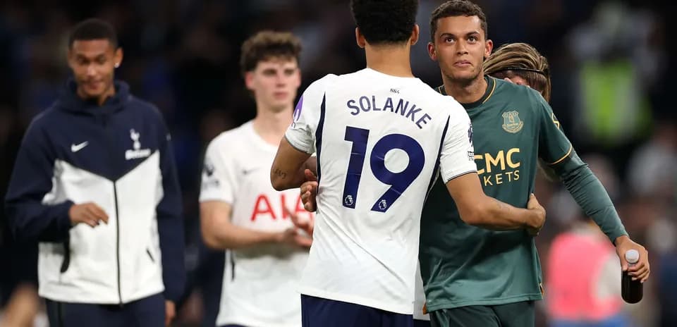 Players interacting after Tottenham vs Everton match