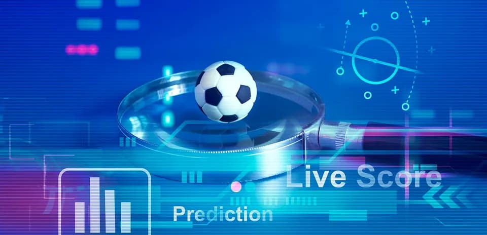 Magnifying glass over a soccer ball and graphics