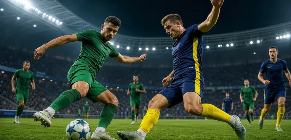Players competing for the ball in UEFA match