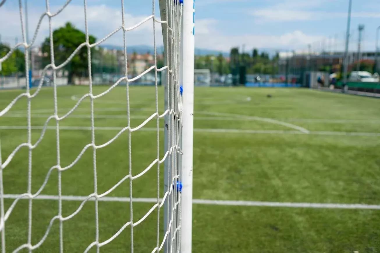 Close-up of soccer goal on training field