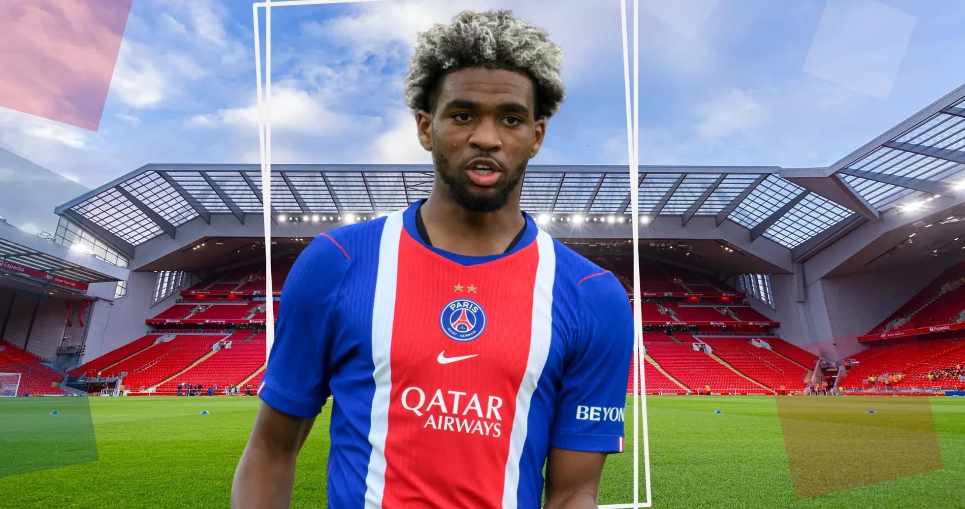 Player in PSG jersey at Anfield stadium