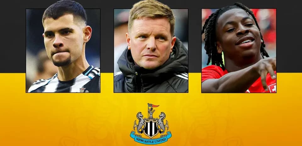 Newcastle United players and manager in three portraits