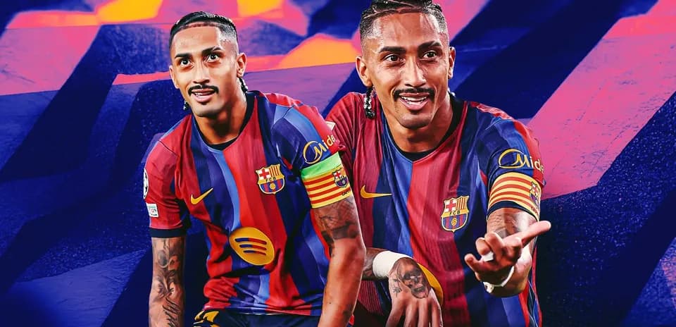 Football player in Barcelona kit posing for photo