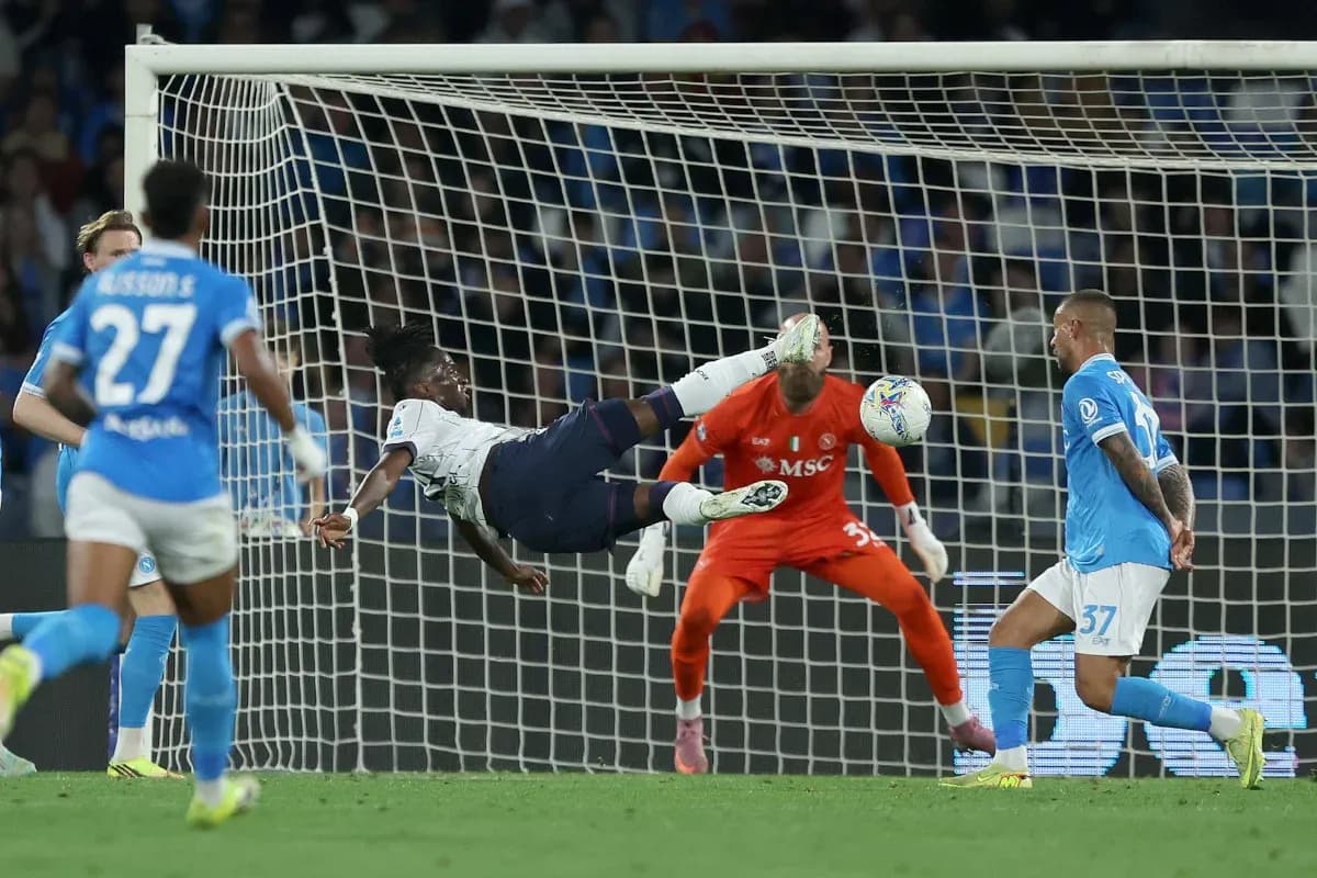 Player attempting acrobatic shot on goal