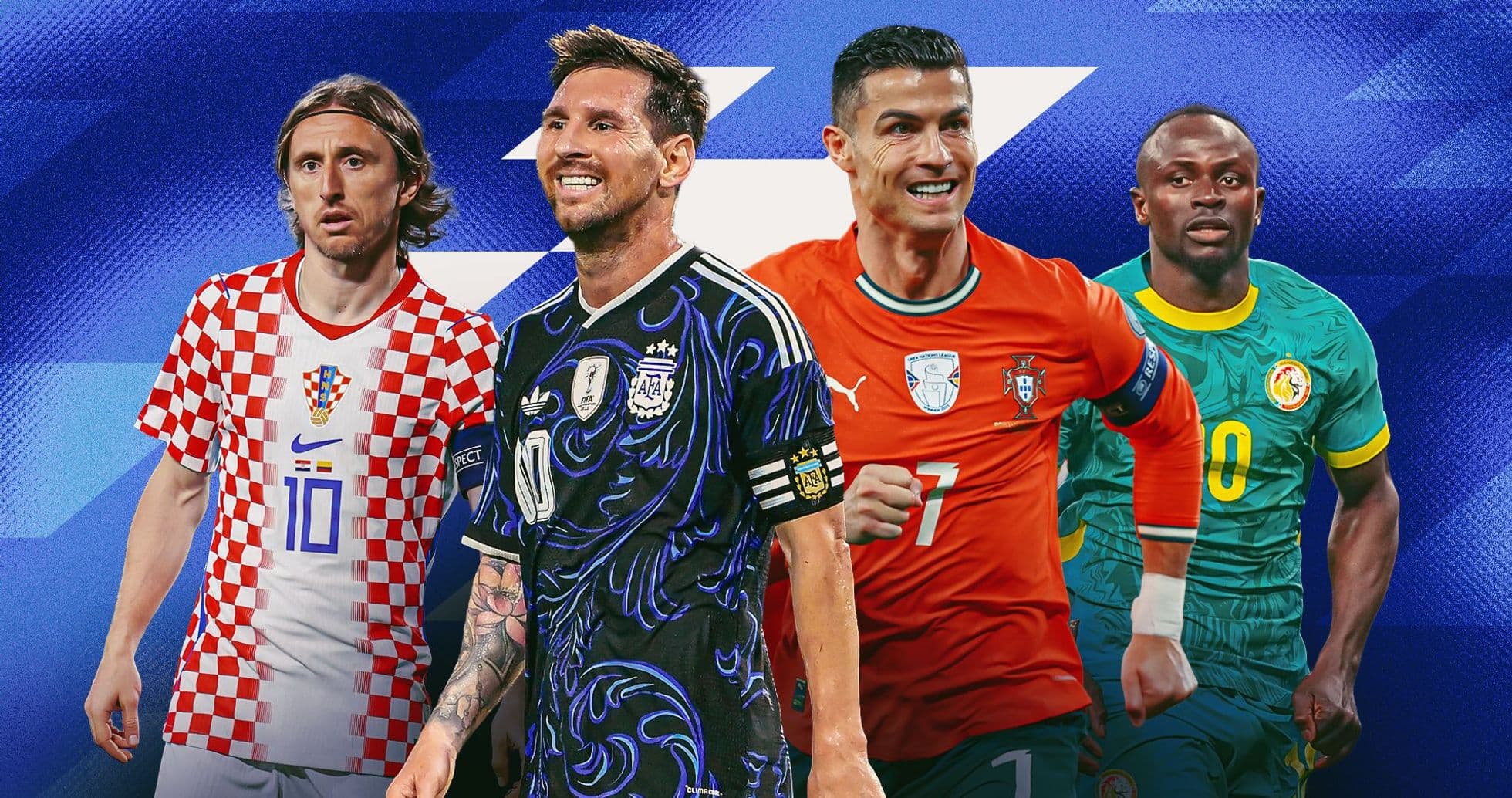 Four famous football players in national team jerseys