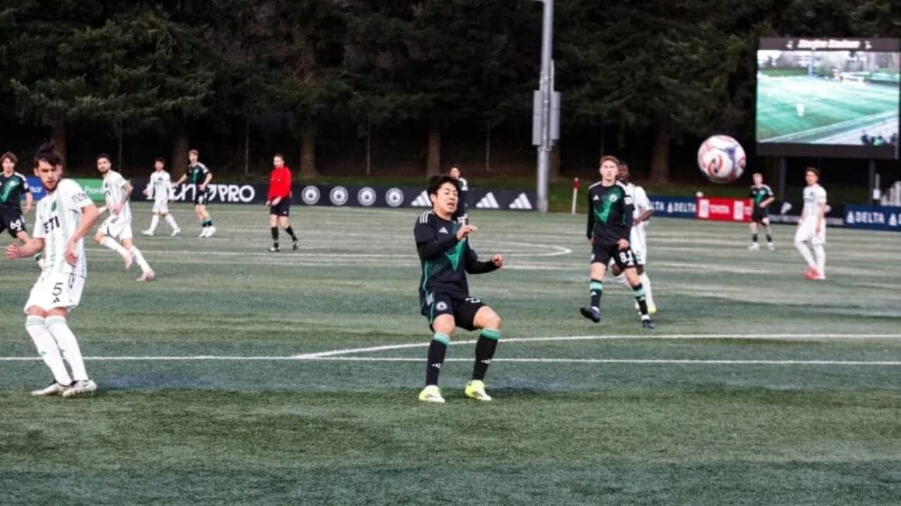 Player controlling the ball during Austin II match