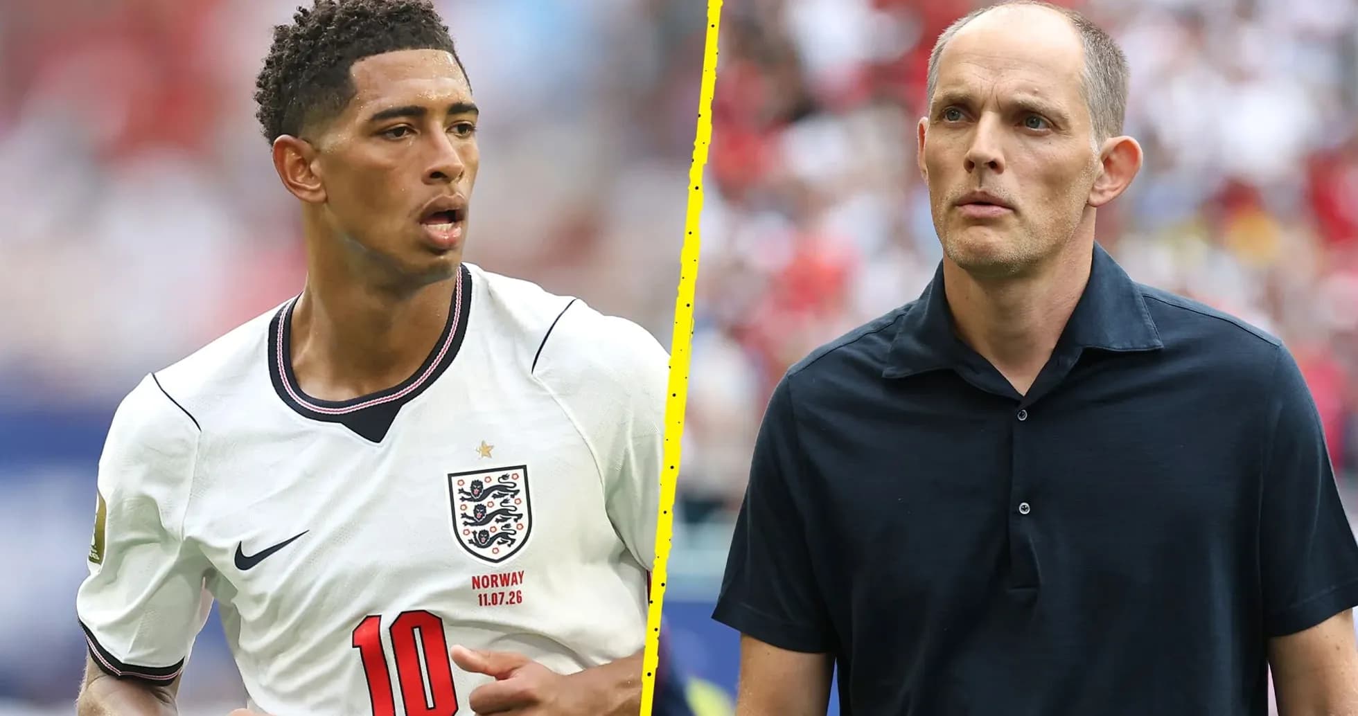 Jude Bellingham playing for England, Thomas Tuchel observing