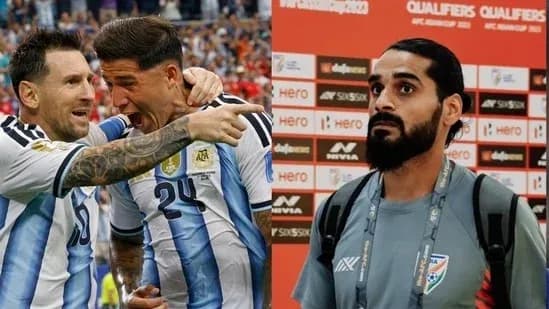 Argentinian players celebrating a goal; player at press conference