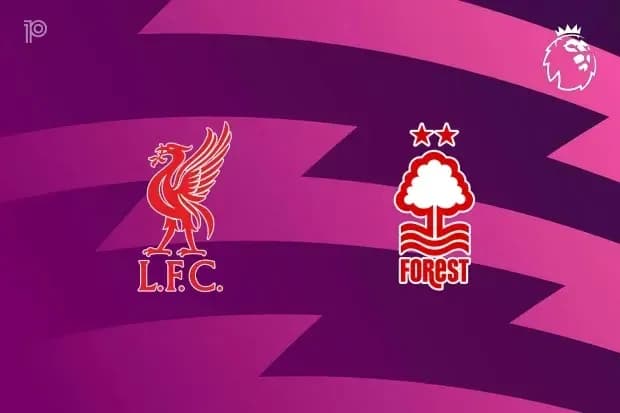 Logos of Liverpool and Nottingham Forest on purple background