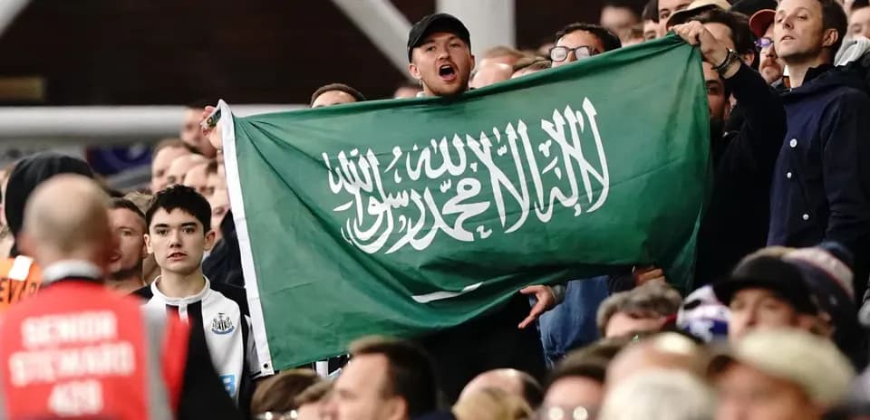 Fan holding Saudi Arabia flag in the crowd
