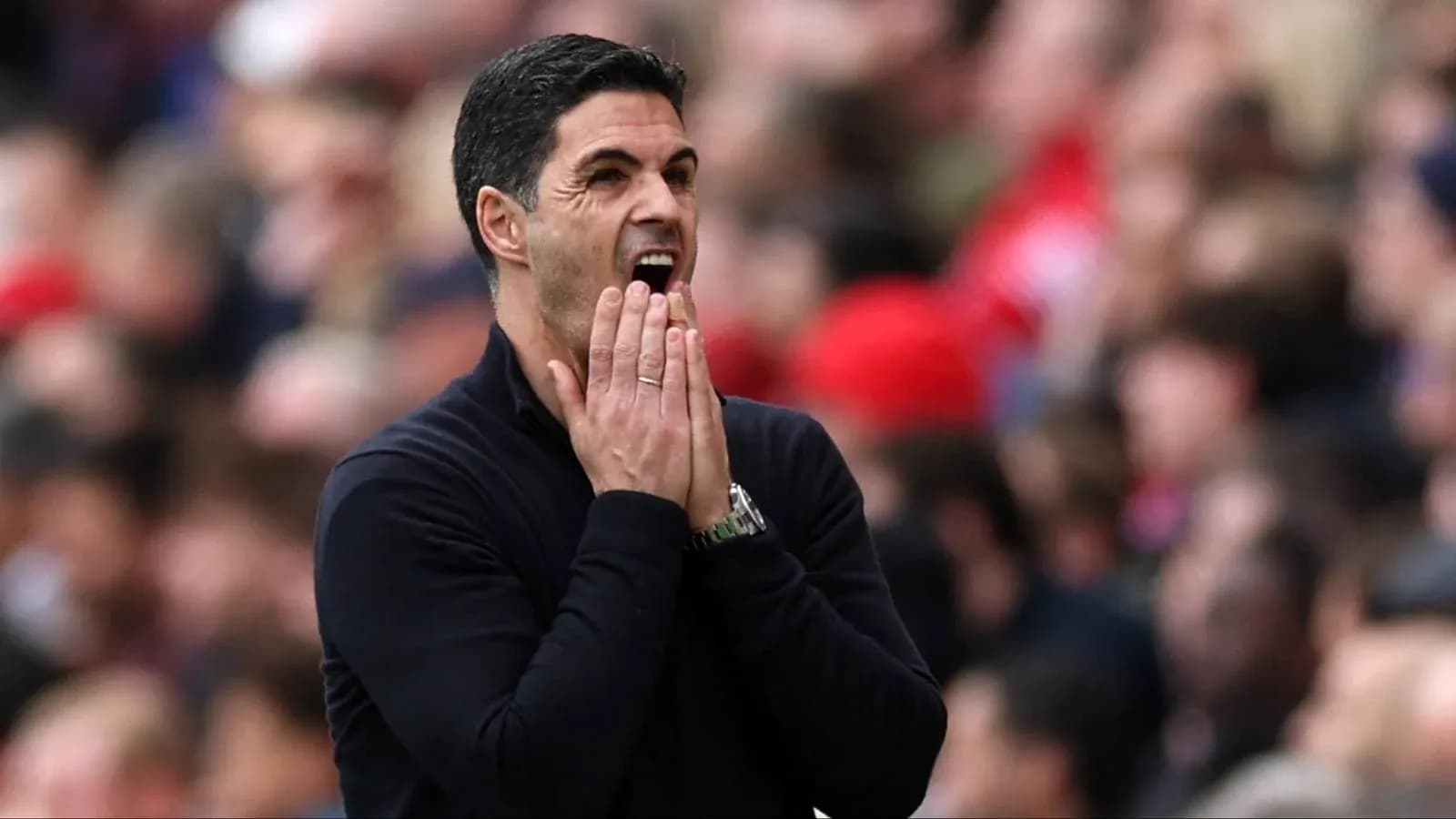 Manager gesturing passionately during a match