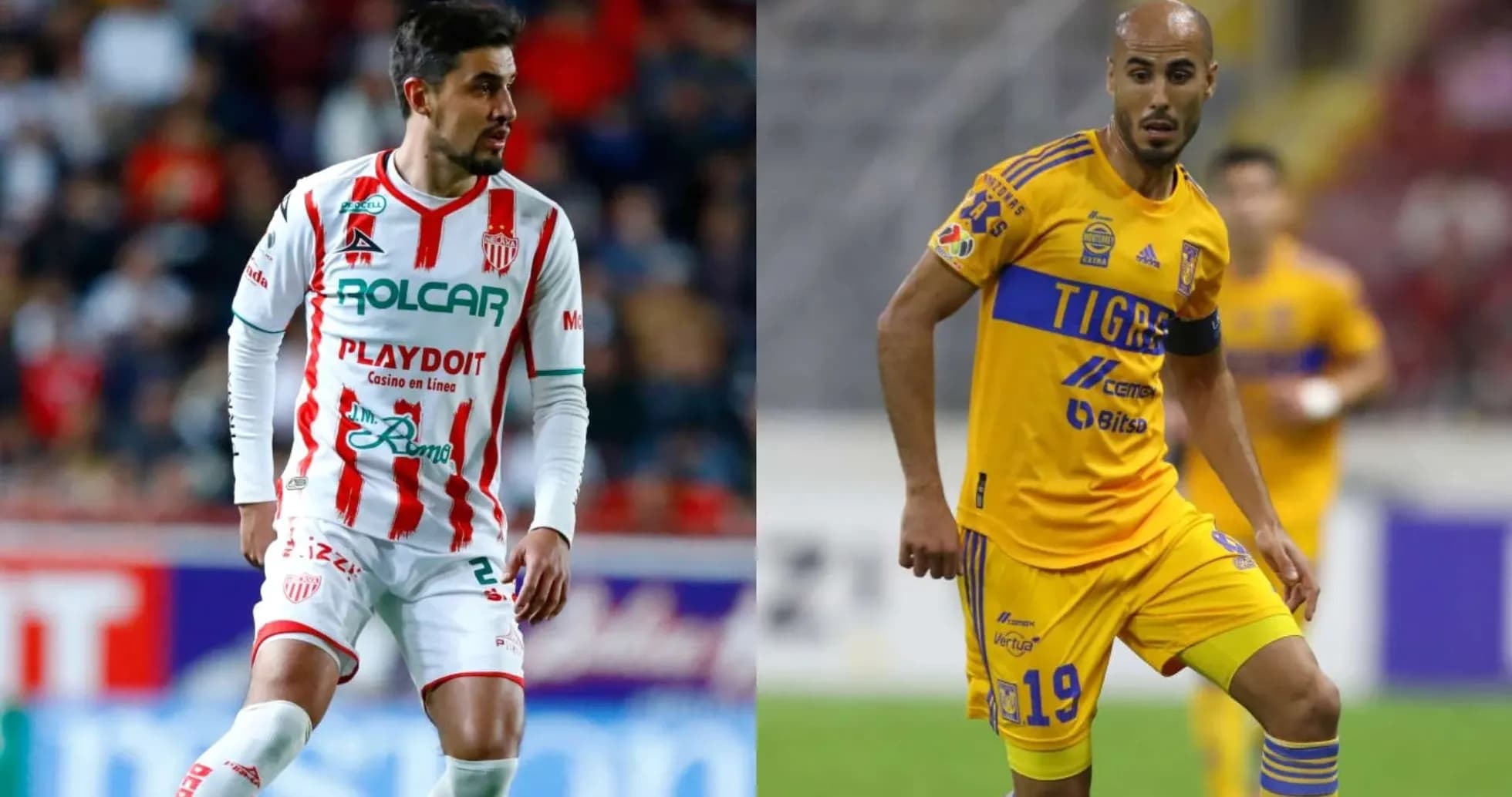 Players from Tigres UANL and Necaxa in action