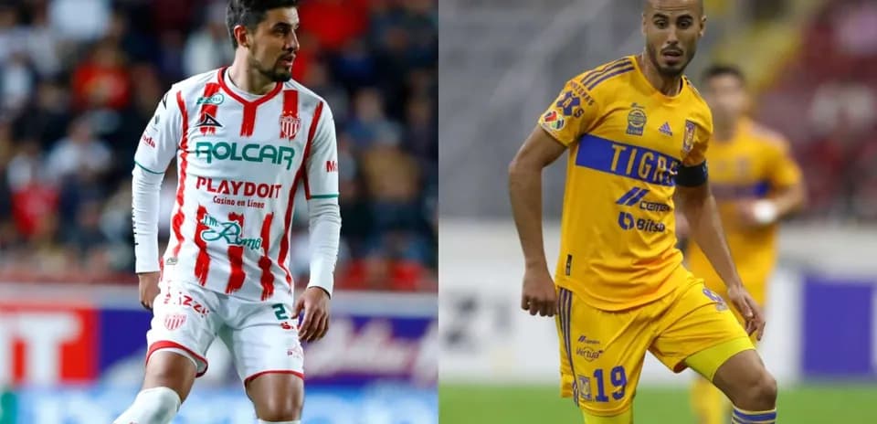 Players from Tigres UANL and Necaxa in action
