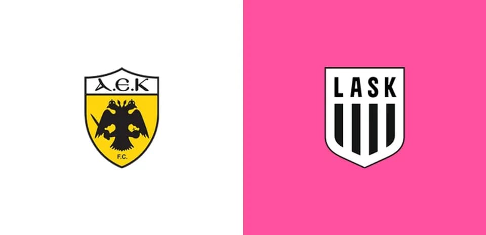 Logos of AEK and LASK on contrasting backgrounds