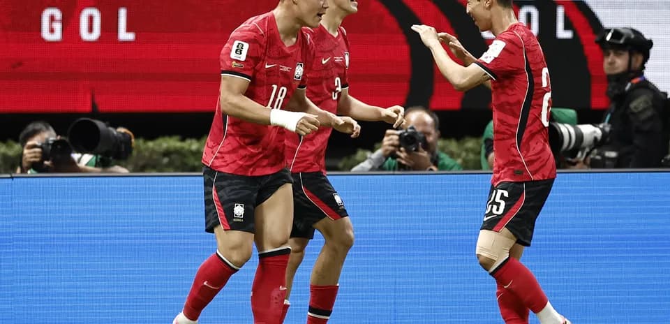 South Korea players celebrating a goal during match