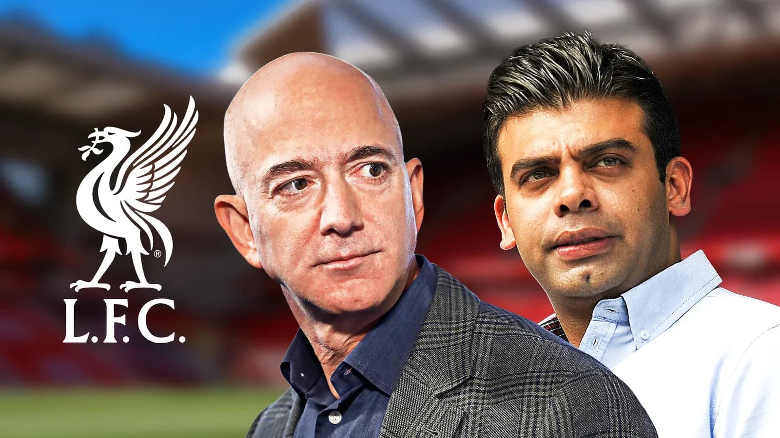 Two men with Liverpool logo in background