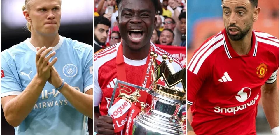 Three football players in club jerseys celebrating