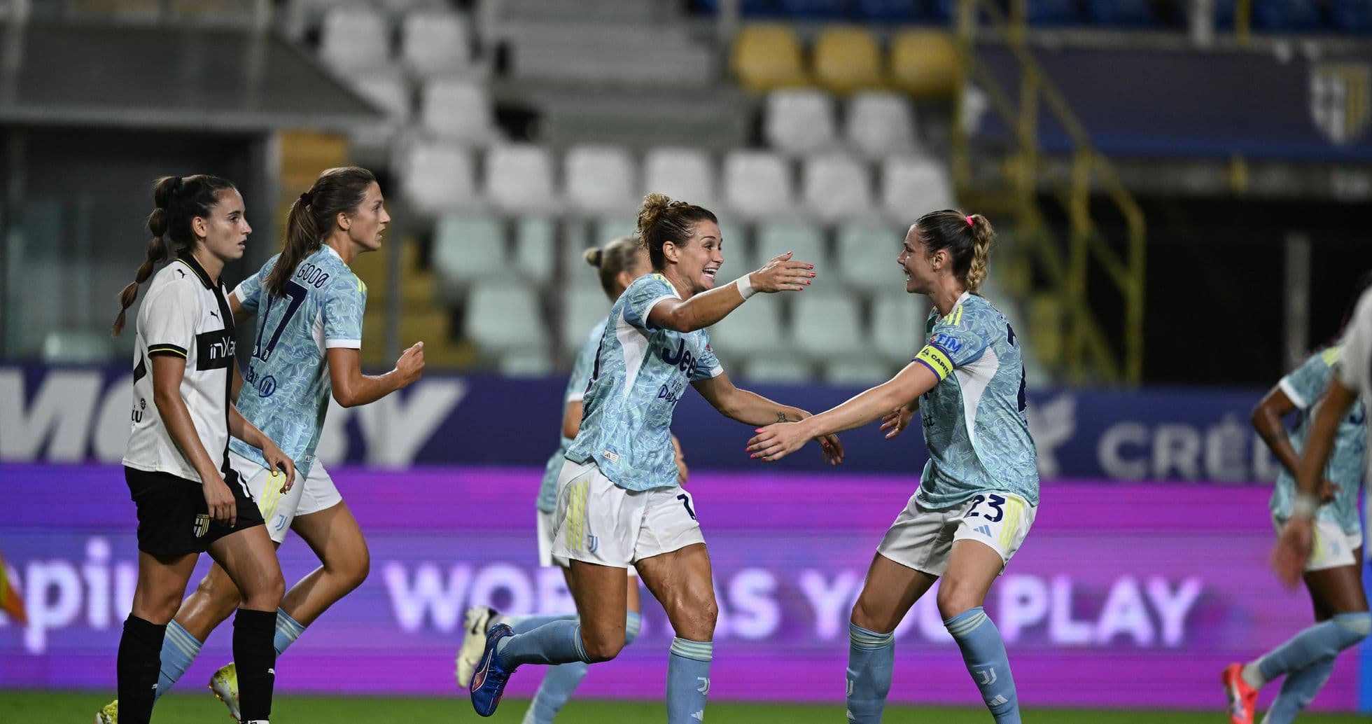 Juventus Women celebrating a goal during match
