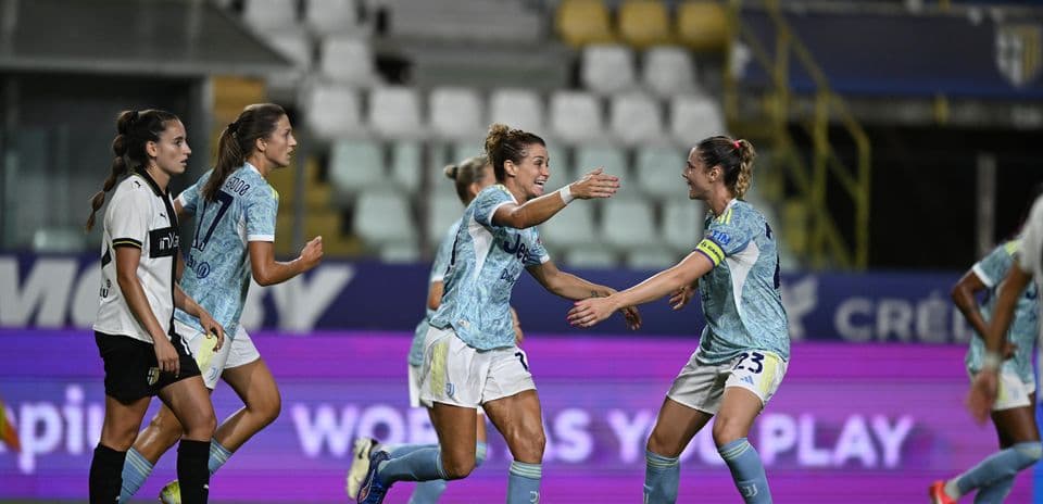 Juventus Women celebrating a goal during match