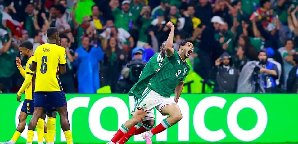 Mexican player celebrating goal against Ecuador