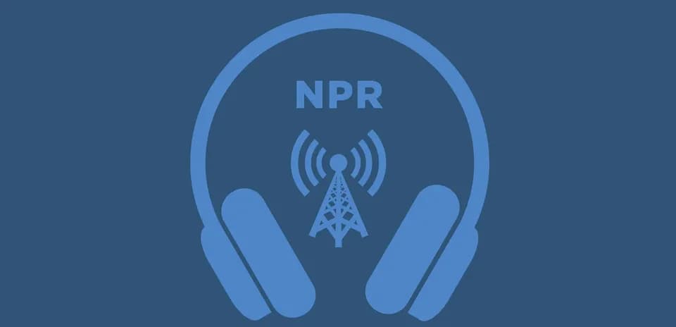 NPR logo with headphones and radio tower illustration