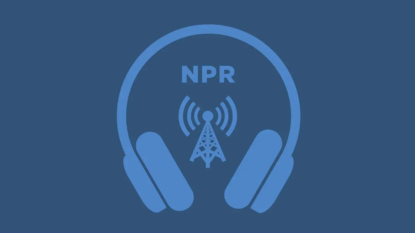 NPR logo with headphones and radio tower illustration